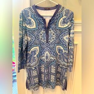 J.McLaughlin 3/4 sleeve Catalina Cloth tunic in shades of blue